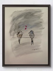 Birds On Wire Watercolor Abstract Original Art 14×11 Paper