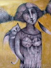 Pen Acrylic On Cardboard Carlos Cesar cuban Art 80×60 Cm .“ Dialogo“
