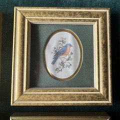 VTG Set 4 Miniature Art print Paintings flowers Gallery Cottage framed bird mini