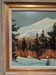 Framed Mark Ogle 1983 „Winter Base“ Oil on Masonite Cowboy Packhorse Western Art