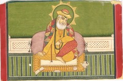 Sikh Miniature Old Painting Of Guru Nanak Dev Gouache On Paper 9.5×6.5 Inches