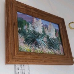 VTG Original Oil On Board In Wood Frame Arizona Landscape Yucca In Bloom Signed