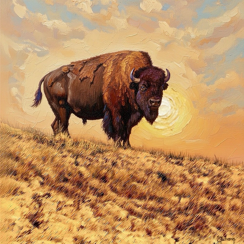 Original 36x36Oil Painting Majestic American Bison Buffalo (CUSTOM ORDER)