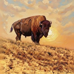 Original 36x36Oil Painting Majestic American Bison Buffalo (CUSTOM ORDER)