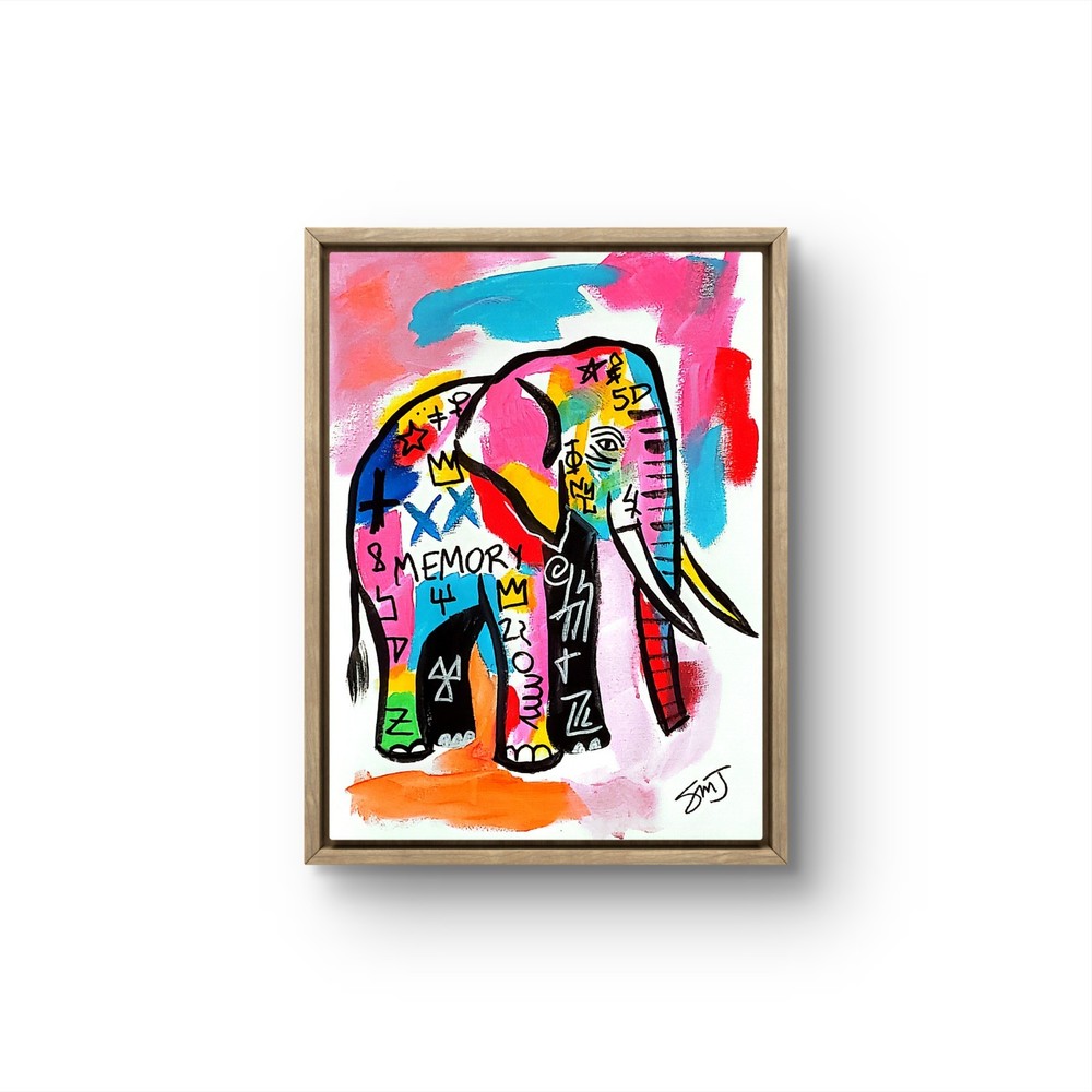 JULIEN Original 12×16 MEMORY ELEPHANT Modern Art Acrylic Painting Canvas