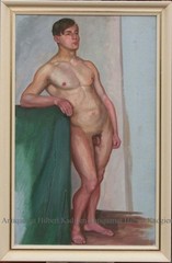 Curt Querner (attr.) Standing Male Nude Oil Painting on Painting Board circa 1928 with Frame