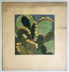 Antique Watercolor Cactus Painting by Hazel Frazee, Chicago, IL