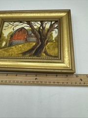Vintage 7.5×9.5” Hand Painted Barn And Tree Signed Country Framed