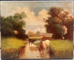 ORIGINAL The Watering Place oil on stretched canvas attributed Frank F. English