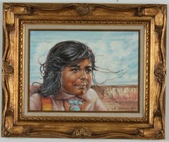 Untitled (Native American Child) By Anthony Sidoni Signed Oil on Canvas 12″x16″