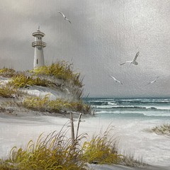 Catherine Parker Melton Original Oil on Canvas Coastal Lighthouse Dunes Gulls