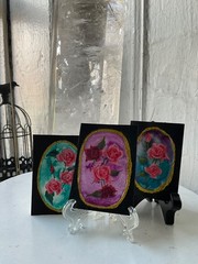 aceo original painting flowers roses still life glitter floral 2.5×3.5 acrylic