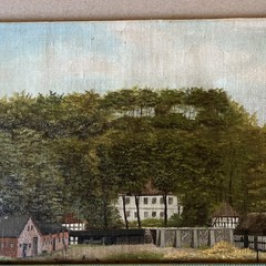 Europe Oil Painting Germany Denmark Cattle Farm Manor House Cottage 1928 Vintage
