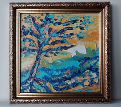 Framed Abstract Landscape Lonely Tree Art 6×6 inch Impasto Oil Painting Original