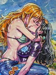 Original Anime Painting A4 Nami Nico Robin One Piece Female Women Fan Art Manga