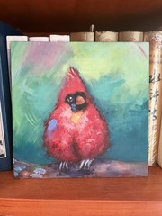 Original Watercolor Painting Red Christmas Cardinal Bird Art 25 cm x 25 cm