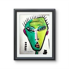 9″x12 Abstract Paper Original Art Expressionism Funny Face Home Art