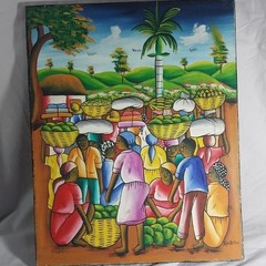 Antonio Original Signed Acrylic Painting Market hatian Figures Women Folk Art