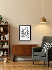 Elegant Abstract Minimalistic Art Deco MCM Black White Art 11×14 on Paper