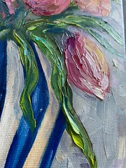 ORIGINAL OIL Painting TULIPS IN VASE impasto 10″x 8″ by Olga Diduh.