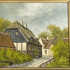 Danish Oil Painting Lyngby Denmark Landscape Original Art Signed Vintage Framed