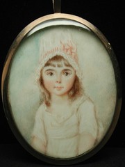 Portrait Miniature Of Child With Frilly Bonnet, C. 1800