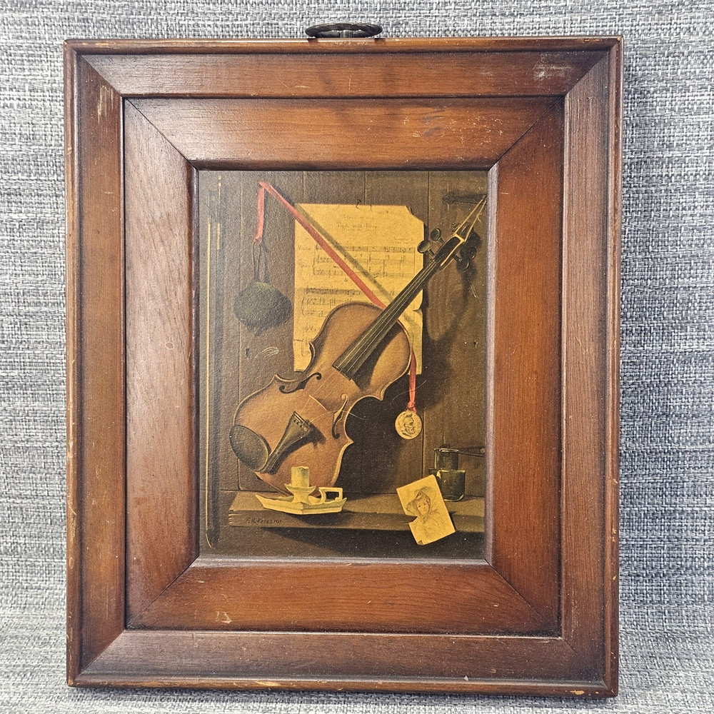 Vintage Franklin H. Redelius Still Print Lithograph Board 11″x12″ Wood Frame