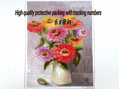 Original Oil Painting Zinnias in Vase Flowers Painting Garden Flowers Art 6x8in