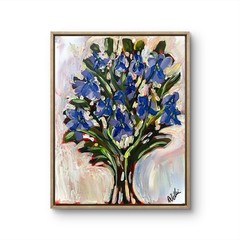 Original Wall Art Canvas Signed Blue Irises 11×14 Unframed Van Gogh Inspired