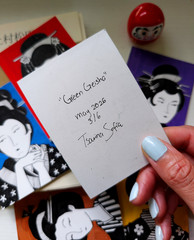 ACEO Original Art Card Ink Painting Japanese Geisha Portrait by Tsarina Sofia