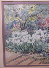 Antique 1900 English Watercolor Painting, Iris Garden, Villa Himalaya