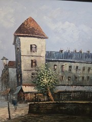 Vintage Parisian Street Scene by Caroline Burnett – Oil On Canvas Framed 24×36
