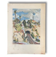Rose Kleidman Watercolor Painting Hill St Tunnel c1950 Los Angeles CA
