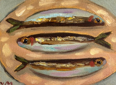 Fish Oil Painting Original Sardines Impasto Kitchen Still Life Canvas Wall Art