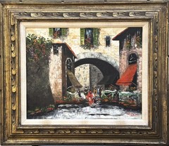 VTG Mid-20th C Original Impressionistic O/C „Malaga Street Scene“, Signed Garcia