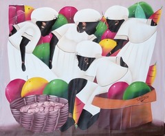 Original „Entre Frutas y Silencio“ Folk Art by L. Roussens (St Lucia). Signed.