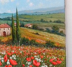 TUSCANY ITALY PAINTING FLOWERS FIELD by PACINI ITALIAN ORIGINAL Toskana-Malerei
