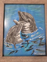 Hand Painted And Framed DOLPHINS AND SIGNED
