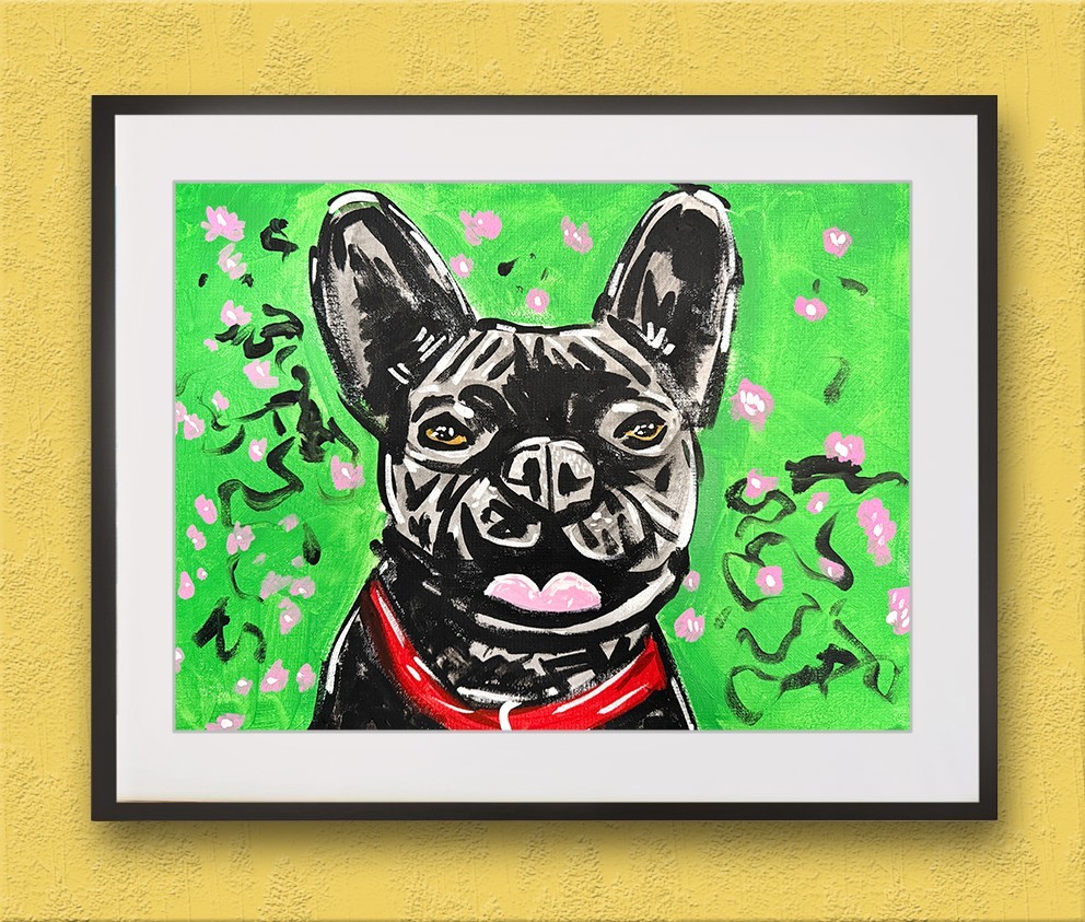 Unique 12×16″ Pop Art Acrylic Painting: French Bulldog on Stretched Canvas