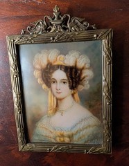 Antique 1830s to 1840s Miniature Portrait Painting Signed with Brass Frame