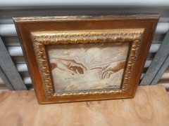 Original Signed Acrylic Pastel Painting Michelangelo The Creation of Adam Framed
