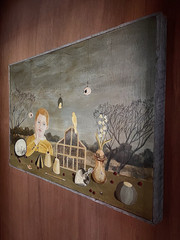AMAZING MODERN FOLK ART PAINTING BY ANNE SIEMS „BOY WITH CANARY“ 2007