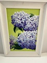 Original Floral Art Artist Signed Blue Hydrangeas Framed