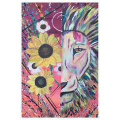 Lion Flower Splatter Design by Sarah Wahl 1-Piece Unframed Canvas Drawing Print