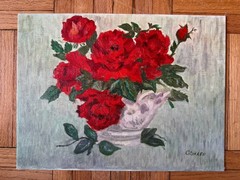 Vintage 1960s Painting Board Floral Still Life Roses 12×16 Signed C. Shaff OOAK