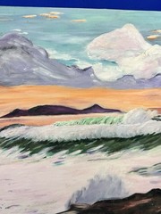 Vintage Oil Painting, Canvas Panel ~ Coastal Scene, Rocky – Colorful 30″ x 22″