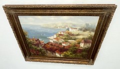 Marvelous Oil on Canvas The Mediterranean Scenery Painting On Gold Wooden Framed