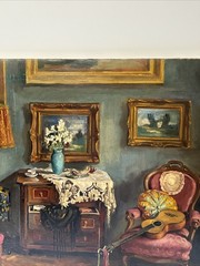 ANTIQUE PAINTING INTERIOR Gallery Room ARISZTID SZENDY LISTED Famous Large Oil