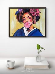 Original Acrylic Painting 14X11 Signed Canvas Art, Pop Art Portrait of Geisha