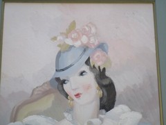 ANTIQUE VINTAGE ART DECO PORTRAIT PAINTING BY MARGO ALEXANDER PRETTY FEMALE MOD